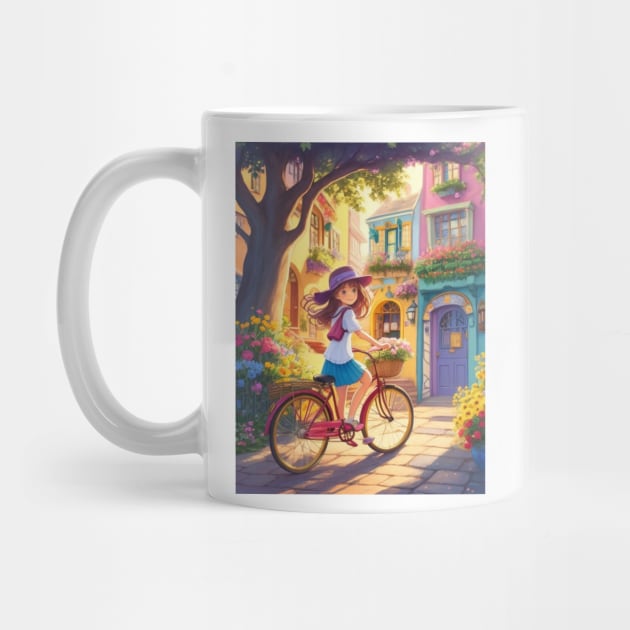 A cute girl explores a lively street on her bicycle. by MeriemBz